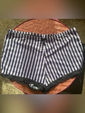 Striped Purple & Black Lace Trim sleep shorts